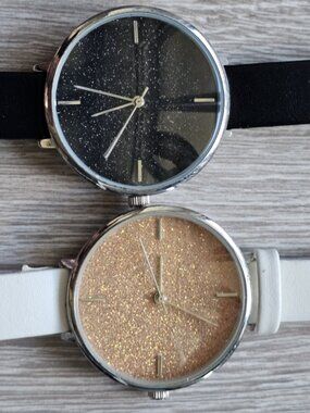 Avenue His & Hers Watch Set Quartz Japan Movement Minimalist Black White Strap